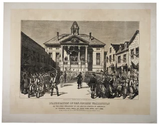 De inauguratie van generaal Washington als de eerste president van de Verenigde Staten